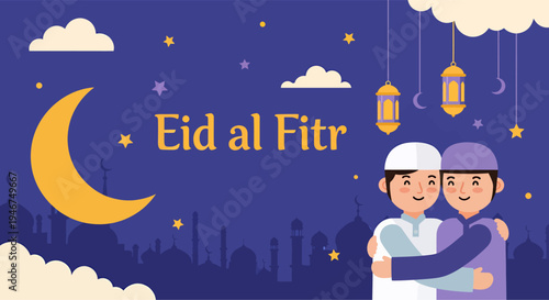 The sibling was exchanging apologies on Eid al-Fitr, vector illustration