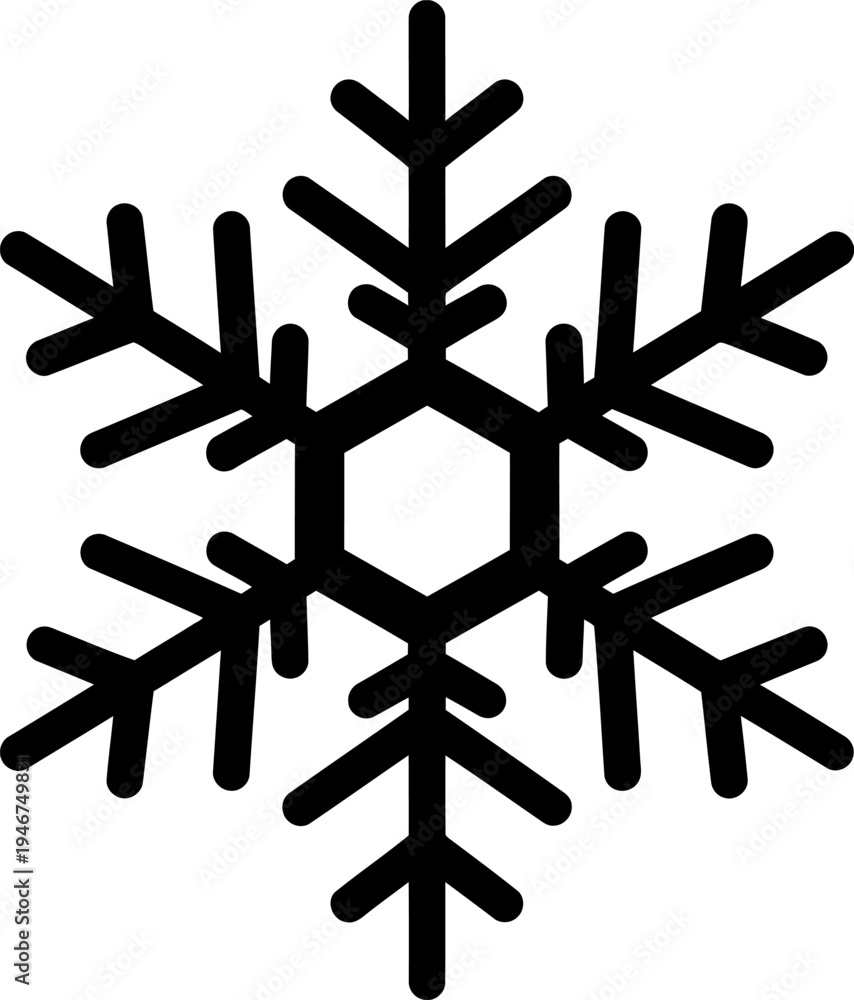 Fototapeta premium Geometric snowflake icon in black, representing winter and cold weather