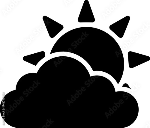 Black icon of sun partially covered by a cloud, symbolizing partly cloudy weather