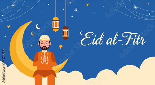 A vector illustration of a man celebrate eid al-fitr