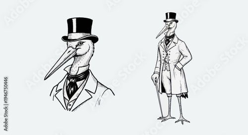 Anthropomorphic Stork Character in Formal Attire.