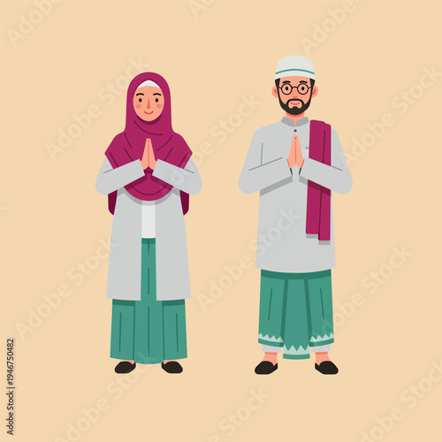 A couple celebrate eid al-fitr, vector illustration design