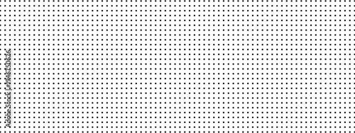 White screen LED digital dot pattern bg. Black pixel squares, specks, flecks on panel texture. Vector seamless grid. Billboard overlay for display wall design.