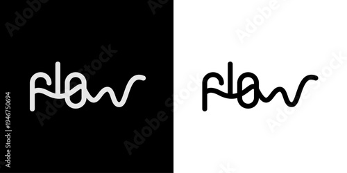 Flow lettering continuous line logo – minimalist black and white typography design