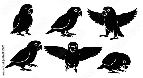 Lovebird Silhouettes Collection: Various Poses of Exotic Birds