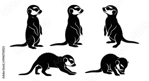 Meerkat Silhouette Collection: Standing, Alert, and Digging Poses