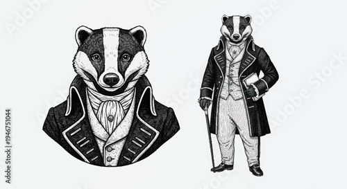 Anthropomorphic Badger Dressed in Victorian Gentleman Attire.