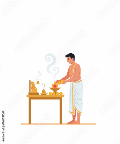 Indian chef cooking traditional food in kitchen vector illustration flat design
