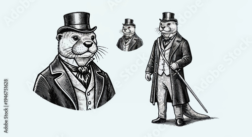 Vintage Gentleman Otter Dressed in Formal Attire.