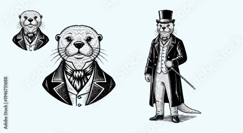 Elegant Otter Dressed in Victorian Attire.