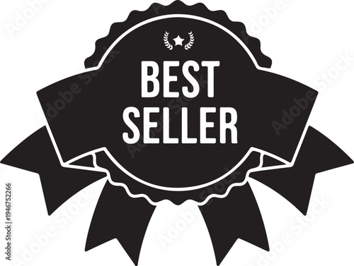 black silhouette best seller ribbon badge vector