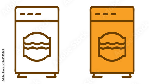Washing Machine Icons: Clean and simple design, illustrating a washing machine in two different styles for versatile use.