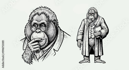 Orangutan Dressed as a Gentleman in Vintage Style.
