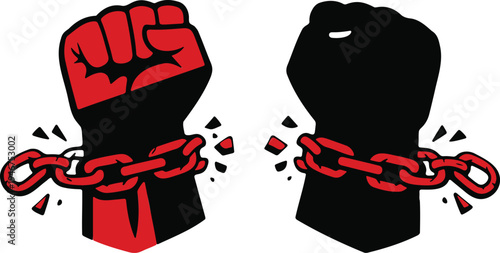 Breaking chains a symbol of freedom and resistance depicted with two fists