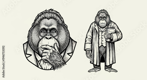 Orangutan wearing glasses and suit illustration.