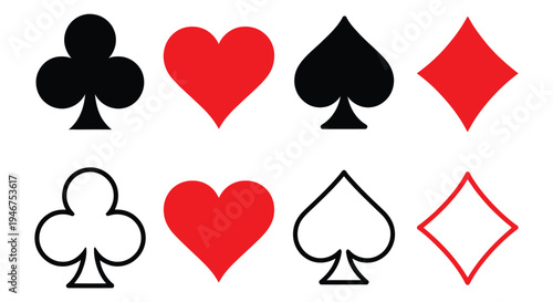 Suit deck of playing cards, hearts, diamonds, clubs, spades, traditional playing card symbols