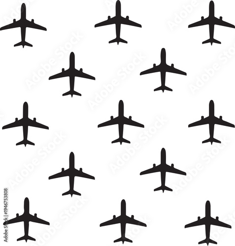 Formation of military aircraft in a grid pattern from a top view perspective Vector