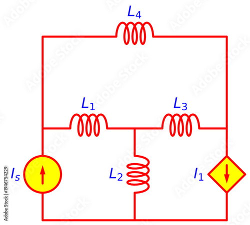 Inductor Network Circuit with Independent and Dependent Current Sources, Electrical Engineering Schematic Diagram for Inductance Analysis and Electronics Education