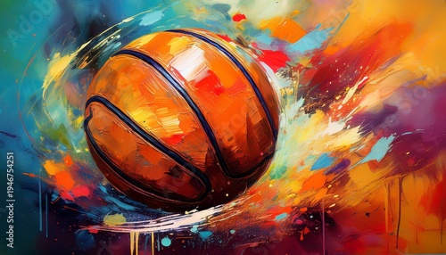bascketball oil painting brush strokes texture grunge graffiti splatter background room for copy generative ai