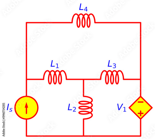 Inductor Network Circuit with Independent Current Source and Dependent Voltage Source, Electrical Engineering Schematic Diagram for Inductance Analysis and Electronics Education