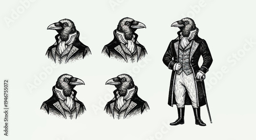 Vintage Raven Man Character Illustrations.