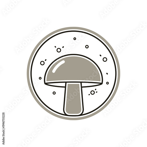 Minimalist Line Art Mushroom Icon Design with Dots within a Circular Frame, Representing Natural Food and Fungi Elements for Web and App Interface
