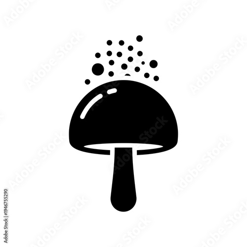 Mushroom icon representing fungi growth with airborne spores, symbolizing nature's biological cycle and reproduction