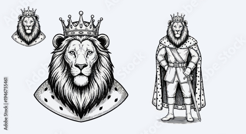 Majestic Lion King Illustration with Crown and Royal Robes.