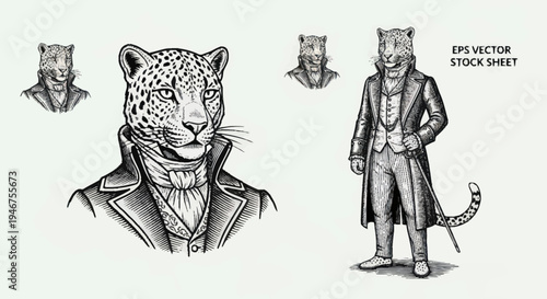 Anthropomorphic Leopard Dressed in Victorian Attire.