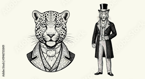Anthropomorphic Leopard Dressed in Victorian Gentleman Attire.