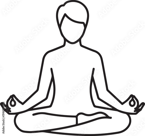 Person in meditation yoga pose vector icon for wellness and mindfulness illustration