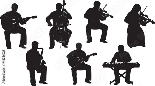 Black Solid Acoustic Sessions Silhouettes Set of Six on White Background