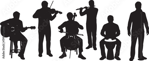 Black Solid Acoustic Sessions Silhouettes Set of Six on White Background