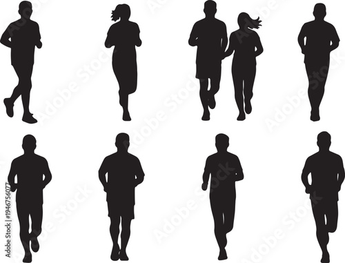 Black Solid Active Couples Running Silhouettes Set of Six