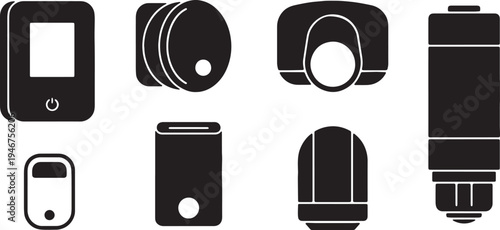 Black Solid Air Quality Monitor Silhouettes Set of Six on White Background