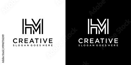 HM or MH initial letter logo design vector