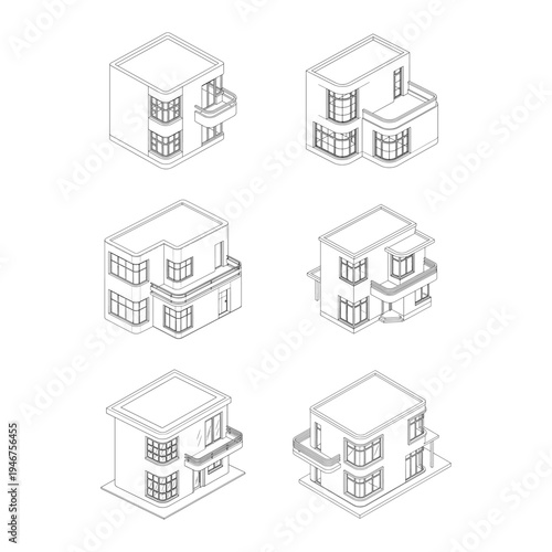 Six architectural designs of modern two-story houses with unique facades