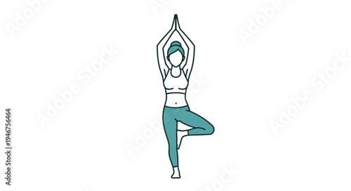 Woman practicing yoga tree pose balancing on one leg.