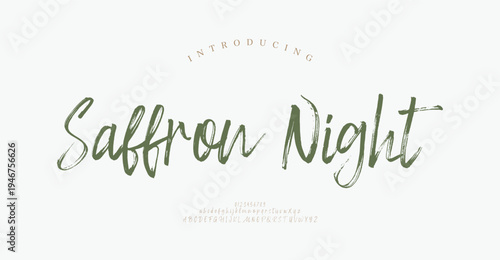 Saffron Night, Abstract Script Fashion font alphabet. Minimal modern urban fonts for logo, brand etc. Typography typeface uppercase lowercase and number. vector illustration
