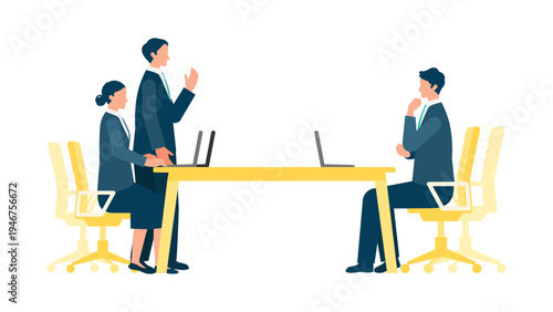 Diverse business team having a productive meeting in a conference room with a professional man giving a presentation and colleagues discussing strategy on laptops