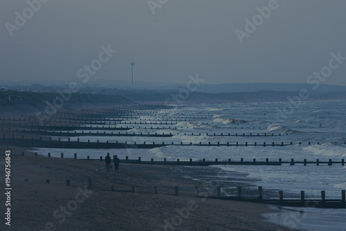 view of the beach - stormy North Sea in Aberdeen in Scotland
