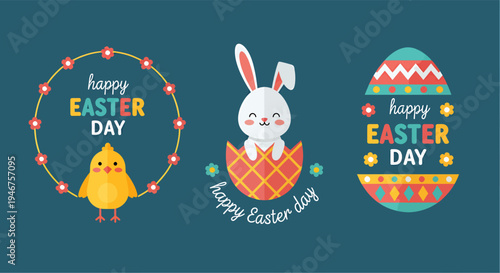 Easter day labels decorations, vector illustration