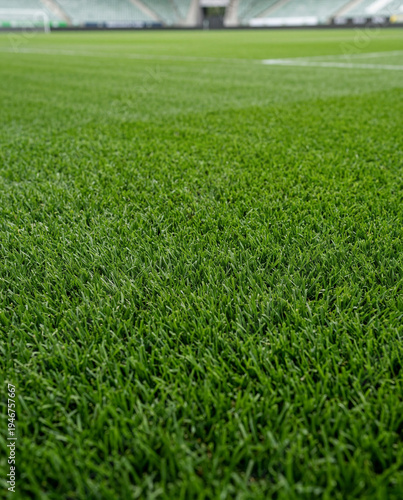Fresh Green Grass Texture of Well Groomed Turf in Garden or Soccer Stadium, Natural Lawn Background with Dense Grass Detail