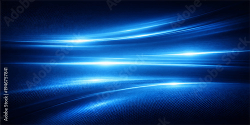 A flowing blue abstract background features glowing rays and dark purple motion waves in a digital fractal design with energy lines for a textured wallpaper backdrop