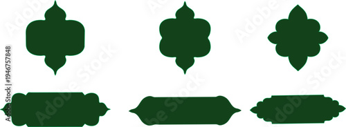 Islamic Ornament Vector Shapes Set. Arabic Decorative Frame Collection. Muslim Traditional Motif Design Elements. Green Arabesque Floral Geometry Ornament. Ramadan Kareem Islamic Label Shapes. Vintage