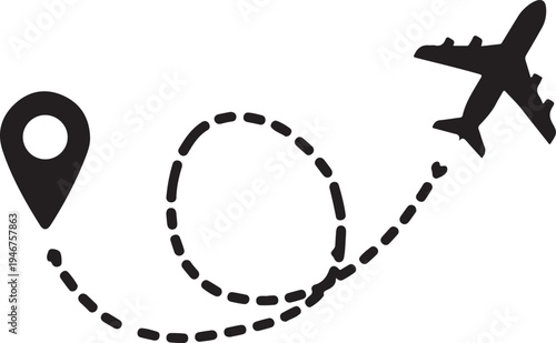 Airplane traveling from a location pin on a map Vector