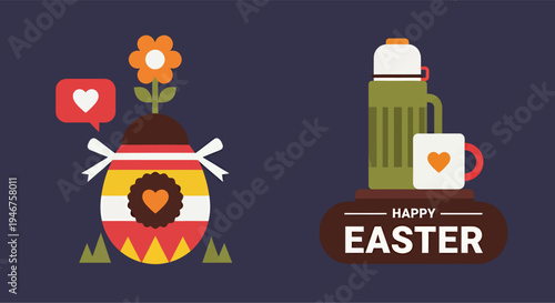 Two illustrations depicting moments from the Easter celebration, vector illustration