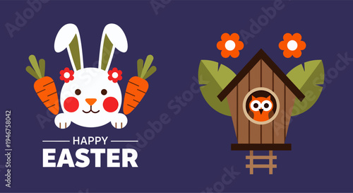 Two illustrations depicting moments from the Easter celebration, vector illustration