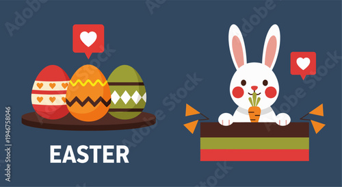 Two illustrations depicting moments from the Easter celebration, vector illustration