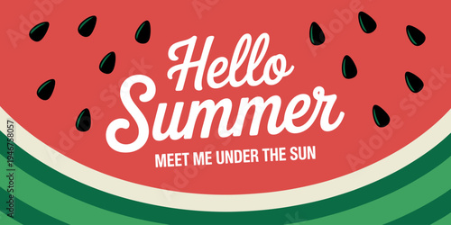 Hello Summer greeting card with watermelon slice and text